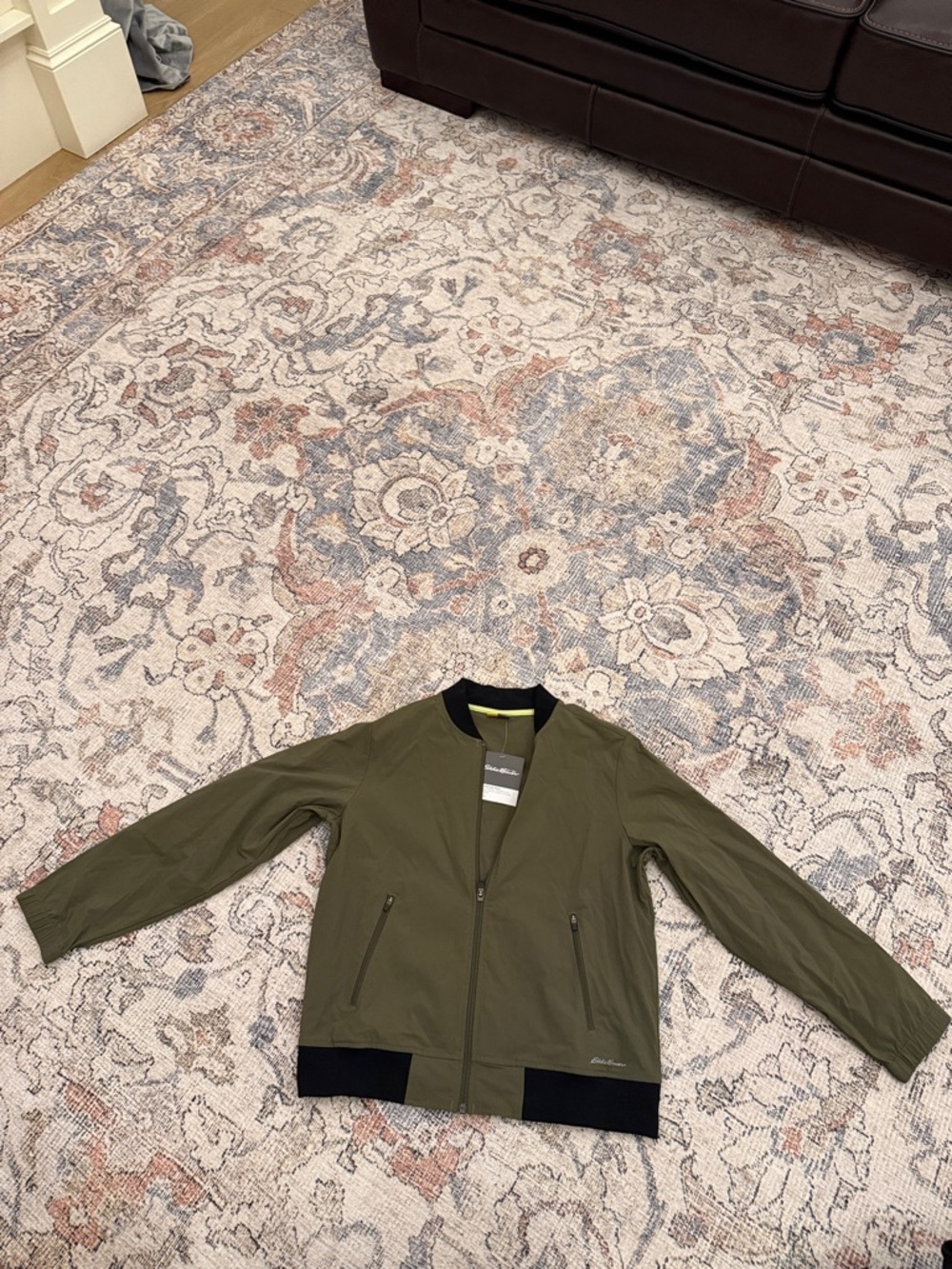 Eddie Bauer Olive Green Bomber Jacket with Black Trim